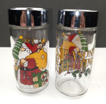 Vintage Anchor Hocking AGHC Salt & Pepper Shakers Seasons Greetings Santa - $11.13