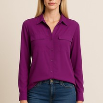 INC International Concepts Purple Blouse Size L Long Sleeve Button Front... - $364.61 MXN