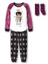 Harry Potter Girl&#39;s 2pc Purple/Black/White Pajama Set with Cozy Socks XS S M NWT - £9.54 GBP