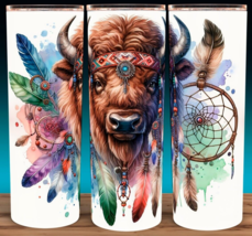 Native American Bison Dream Catcher Watercolor Cup Mug Tumbler 20oz - £15.78 GBP