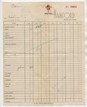 Hotel Hanford Guest Receipt Mason City Iowa 1949  - $15.84