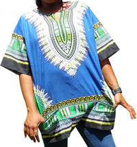 Womens Blue Dashiki Shirt African Blouse Top Rap Rapper ~ Fast Shipping - £9.58 GBP