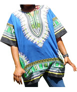 Womens BLUE Dashiki Shirt African Blouse Top Rap Rapper ~ FAST SHIPPING - £9.43 GBP