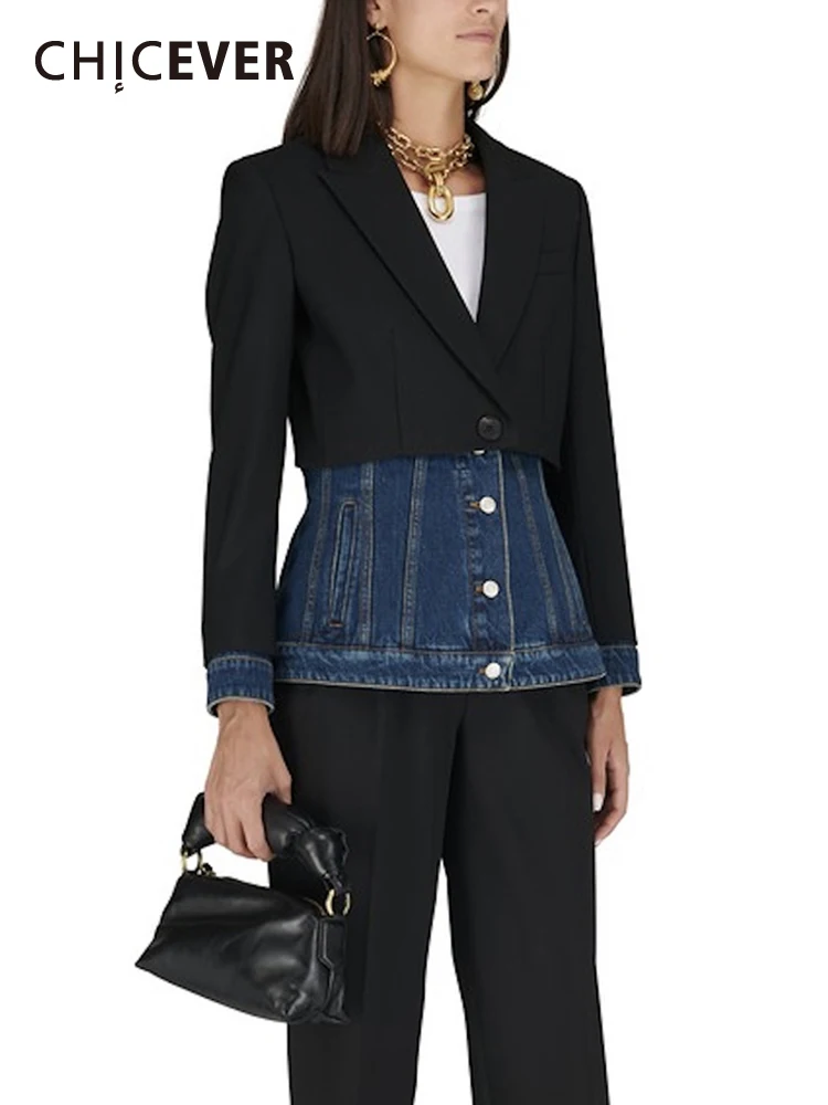 CHICEVER Temperament Two Tone Female Blazer Notched Long Sleeve Patchwor... - £196.54 GBP