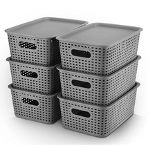 Plastic Storage Baskets With Lid Organizing Container Lidded Knit Storage Organi - £38.35 GBP