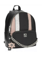 New Victoria Secret Black Exotic Mix Mini Backpack Flower Hangtag Chain Zipper - £39.11 GBP