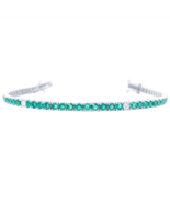 18ct White Gold Natural Round Emerald &amp; Diamond Tennis Bracelet 4.15ct 7... - $90,595.09 MXN