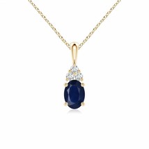 ANGARA Oval Sapphire Solitaire Pendant with Trio Diamond in 14K Solid Gold - £495.58 GBP