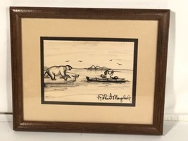 Originale Art Disegno By Robert Mayokok Eskimo Inuit Guarnizione Orso Polare - $173.23