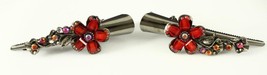 MODERN Silver Tone Metal Red Rhinestone Flowers Hair Jewelry Claw Clips 3&quot; Long - £19.35 GBP