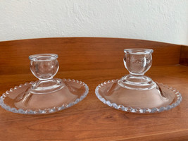 Imperial Glass Candlewick Candlestick Holder Viennese Blue Rolled Edge Set of 2 - £9.95 GBP