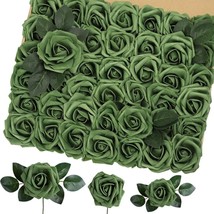 Set of 42 Artificial Green Roses 3.2&quot; Real Touch Flowers Roses for Any Occasion - £18.34 GBP