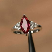 14k White Gold Over 2CT Marquise Cut Red Ruby Diamond Women&#39;s Engagement Ring - £64.25 GBP