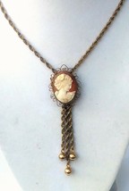 Antique Victorian Shell cameo &amp; Gold Filled Rope Chain Bolo Style Necklace - £138.16 GBP