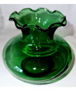 Vintage Anchor Hocking Small Vase Emerald Green Glass Ruffled Rim 3.5&quot; High - $20.07 CAD