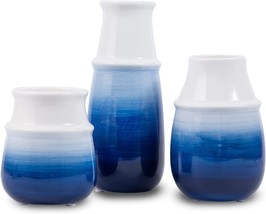 Pampas Grass Vase, Modern Farmhouse Decor ,Blue Ceramic Vase For, Navy B... - $42.99