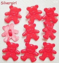 Set 9 Cute Red Teddy Bear Plastic Vintage Shank Buttons - $5.99