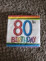 80th Birthday Rainbow 16ct Beverage Napkins Amscan Party - $4.85