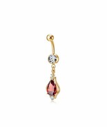 Belly Button Ring En Plaqué Or Jaune 14K Avec Rubis Et Diamant Simulé 2,... - $66.01 CAD