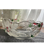 Vintage Crystal Glass Christmas Poinsettia Round Serving Bowl Red, Green... - £10.30 GBP