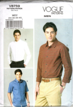 Vogue Men V8759  Mens Button Up Dress Shirt Size  34 - 40 Uncut  Sewing Pattern - £14.91 GBP