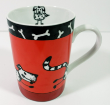 Konitz Coffee Mug Animal Stories Cat Dog Red and Black Set of 2 - $13.09