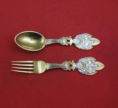 Christmas by A. Michelsen Sterling Silver Fork and Spoon Set 2pc 1919 Vermeil - £394.63 GBP