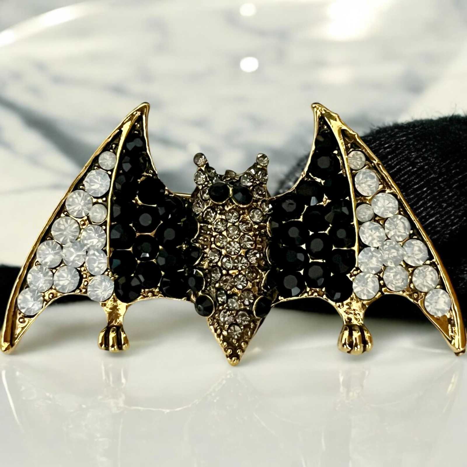 Stunning Elegant Halloween Bat Pin in Blue, Green and Black - Sparkling Rhinesto