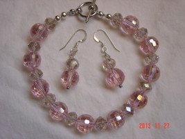 Handmade Pink and Clear Glass Bracelet & Earring Set  - £13.56 GBP