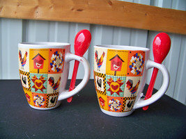 Chicken Rooster Birdhouse Fall Quilt Block Pattern 2 Coffee Mugs V&amp;S Houseware - £16.05 GBP
