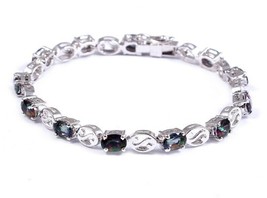 925 Silver Mystic Topaz Bracelet 4x6 Oval Link Bracelet For Men - $87.71