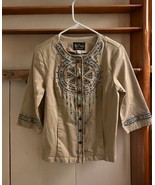 Bob Mackie Wearable Art Embroidered Festive Tan Jacket SZ Small Blue Bro... - $34.95 CAD