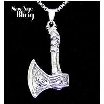 Tomahawk Wolf Axe Pendant Necklace 24&quot; Stainless Steel Chain - £7.54 GBP