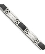 Men&#39;s Stainless Steel Brushed &amp; Polished Link Bracelet w/ Black Carbon F... - $135.83 CAD