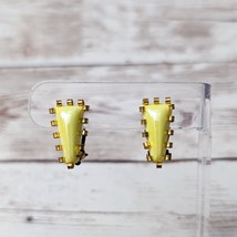 Vintage Clip On Earrings Unusual Yellow Shiny Retro - £11.21 GBP