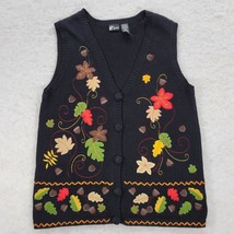 Autumn Holiday Leaf Vest Buttons  Leaves Fall Thankgiving Womens Sz M Acorn - £16.56 GBP