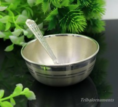 999 solid pure silver handmade utensils bowl and spoon, kids serving ves... - £168.26 GBP
