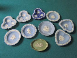 WEDGWOOD 10 VANITY DISHES LOT HEART ROUND AND CLOVER SHAPE BLUE GREEN - £97.38 GBP