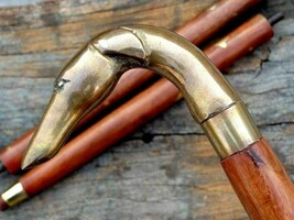 Vintage Victorian Wooden Walking Stick Brass Dog Head Handle Designer Ca... - £26.94 GBP