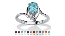 Womens Silver Pear Shaped Blue Topaz Crystal Accent Ring Size 5,6,7,8,9,10 - £63.94 GBP