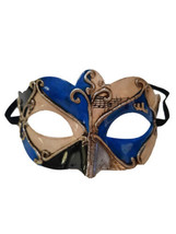Blue Black Small Venetian Masquerade Mardi Gras Mask Elastic Strap - £10.47 GBP