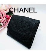 CHANEL Bifold Wallet Black Caviar Skin Leather Small Compact Purse MWa0674 - $7,434.28 MXN