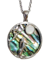 Moon Gazing Hare Necklace Pendant Abalone Shell Mother of Pearl Chain Boxed - £15.42 GBP