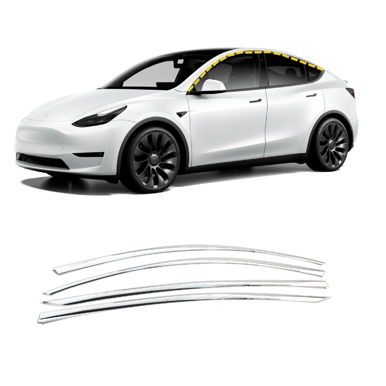Rain Guards for Tesla Model Y 2020-2023 (4PCs) Chrome Finish Tape-On Style - $144.15