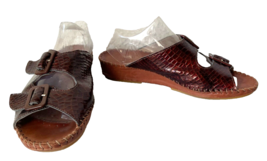 La Plume Brown Embossed Crocodile Leather Slip On Wedge Sandals - Womens... - $33.20