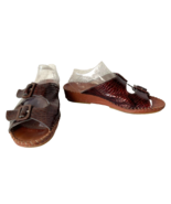 La Plume Brown Embossed Crocodile Leather Slip On Wedge Sandals - Womens... - $33.20