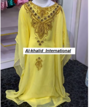 New Yellow Special Dress Georgette Wedding Kids Kaftan Girls Moroccan Dubai - £48.17 GBP