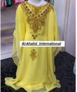 New Yellow Special Dress Georgette Wedding Kids Kaftan Girls Moroccan Dubai - £48.15 GBP