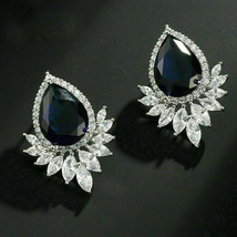 4.50Ct Pear VVS1/D Cut Blue Sapphire Halo Stud Earrings 14K White Gold Finish - £89.90 GBP