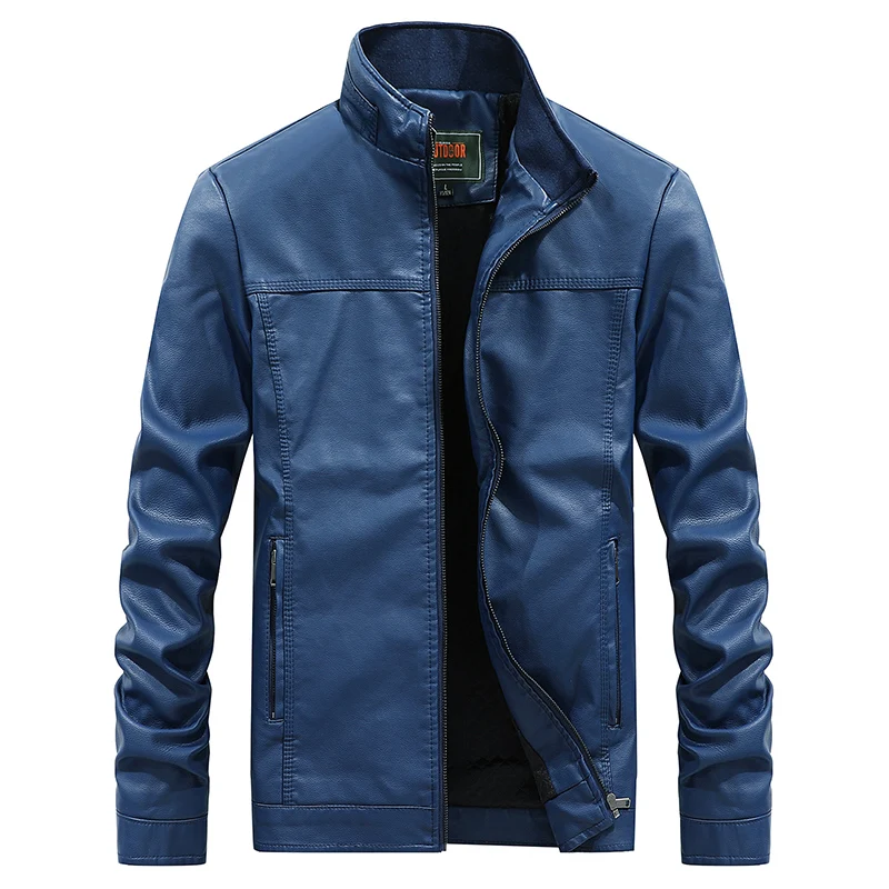 New Solid Color Leather Jacket Men Bomber Jackets Motorcycle Stand Collar Coats  - £158.04 GBP